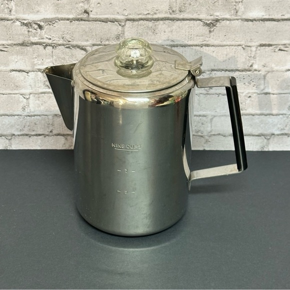 Vintage Metal Percolator Coffee Pot 9 Cup Nine Cups Glass Knob Lid - Picture 5 of 11